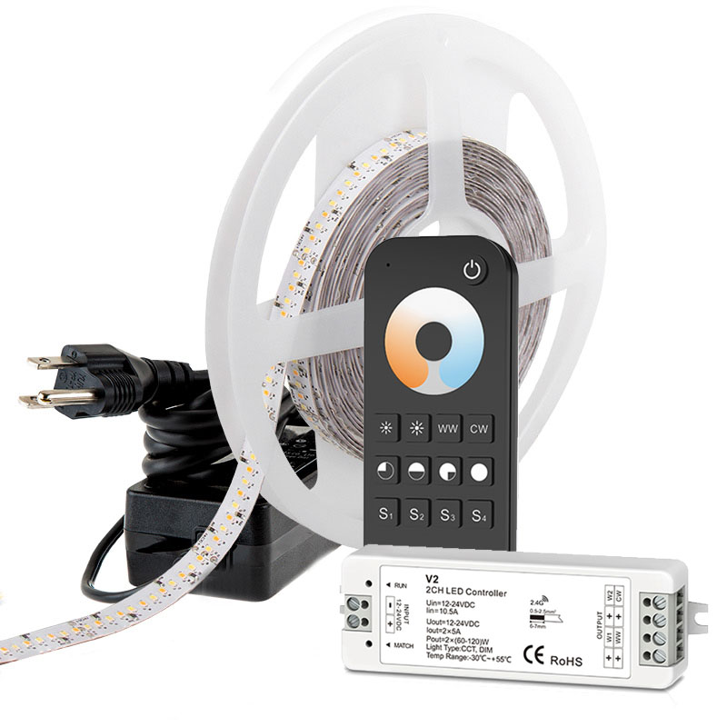 DC24V White LED Strip Light Kit - Color Temperature Changing LED Tape Light - 511 Lumens/ft, For Show Lighting, Retail Lighting